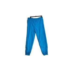 Vintage Casual Isle Blue Nylon Jogger Pants With Elastic Waist & Cuffs